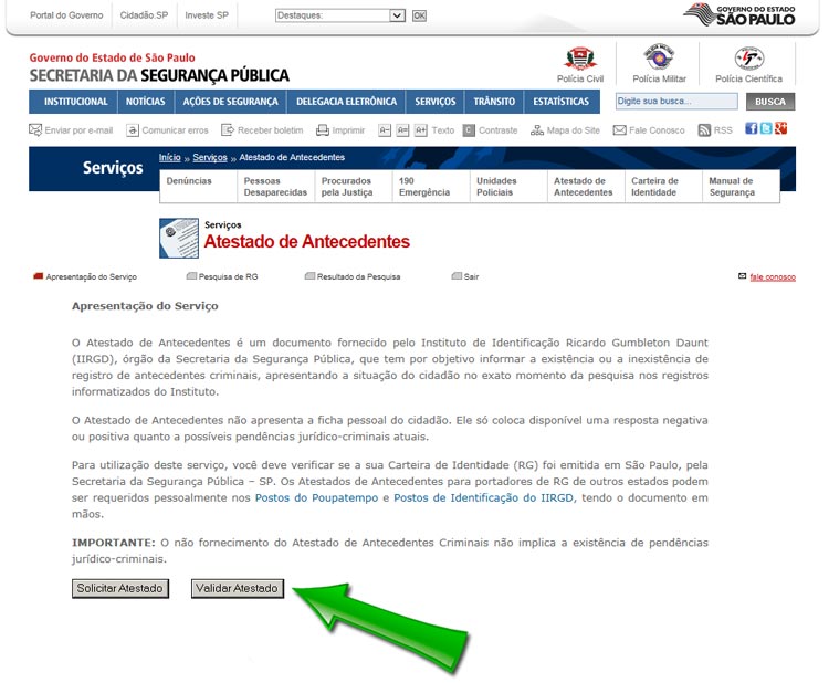 Atestado de Antecedentes Criminais - Governo Do Estado de São Paulo